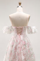 Load image into Gallery viewer, Floral Blush A Line Detachable Sleeves Long Prom Dress