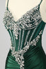 Load image into Gallery viewer, Sparkly Dark Green Mermaid Satin Long Corset Prom Dress with Beading