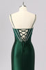 Load image into Gallery viewer, Sparkly Dark Green Mermaid Satin Long Corset Prom Dress with Beading