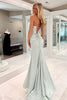 Load image into Gallery viewer, Sage Green Cut Out Satin Mermaid Strapless Long Prom Dress with Slit