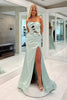 Load image into Gallery viewer, Sage Green Cut Out Satin Mermaid Strapless Long Prom Dress with Slit