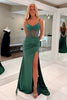 Load image into Gallery viewer, Sparkly Dark Green Mermaid Spaghetti Straps Long Corset Prom Dress with Beading