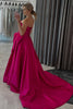 Load image into Gallery viewer, Fuchsia Satin Ruched A-Line Strapless Long Prom Dress with Bow