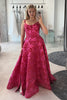 Load image into Gallery viewer, Floral Fuchsia  A-Line Scoop Neck Long Corset Prom Dress with Slit