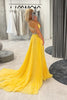 Load image into Gallery viewer, Sparkly Yellow Chiffon Pleated A-Line Long Prom Dress with Beading