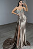Load image into Gallery viewer, Sparkly Grey Satin Mermaid Long Corset Prom Dress with Slit