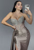 Load image into Gallery viewer, Sparkly Grey Satin Mermaid Long Corset Prom Dress with Slit