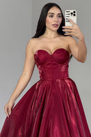 Load image into Gallery viewer, Burgundy A Line Sweetheart Long Corset Prom Dress with Ruffles