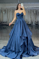 Load image into Gallery viewer, Burgundy A Line Sweetheart Long Corset Prom Dress with Ruffles