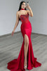 Load image into Gallery viewer, Sparkly Red Strapless Satin Long Corset Prom Dress with Slit