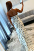 Load image into Gallery viewer, White Black Dot Sheath Halter Long Prom Dress with Slit