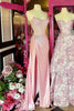 Load image into Gallery viewer, Sparkly Blush Satin Sheath Ruched Long Corset Prom Dress with Slit