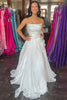 Load image into Gallery viewer, Sparkly Blue A Line Ruffled Strapless Long Prom Dress with Rhinestones