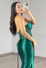 Load image into Gallery viewer, Sparkly Dark Green Cut Out Satin Long Corset Prom Dress with Slit