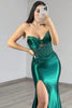 Load image into Gallery viewer, Sparkly Dark Green Cut Out Satin Long Corset Prom Dress with Slit