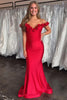Load image into Gallery viewer, Floral Red Satin Mermaid Off the Shoulder Long Corset Prom Dress