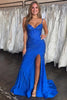 Load image into Gallery viewer, Sparkly Royal Blue Sheath Beaded Long Corset Prom Dress with Slit