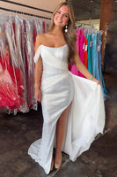 Load image into Gallery viewer, Sparkly White Sheath Beaded One Shoulder Long Prom Dress with Ruffles