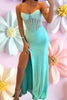 Load image into Gallery viewer, Sparkly Green Strapless Sheath Long Corset Prom Dress with Slit