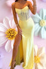Load image into Gallery viewer, Sparkly Green Strapless Sheath Long Corset Prom Dress with Slit