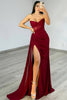 Load image into Gallery viewer, Burgundy Mermaid Sweetheart Ruched Long Corset Prom Dress with Slit