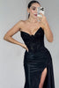 Load image into Gallery viewer, Sparkly Black Satin Mermaid Beaded Long Corset Prom Dress with Slit
