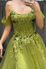 Load image into Gallery viewer, Green Tulle Off The Shoulder A-Line Long Corset Prom Dress with Lace