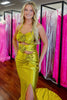 Load image into Gallery viewer, Floral Yellow Satin Mermaid Halter Long Prom Dress with Slit