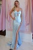 Load image into Gallery viewer, Sparkly Light Blue Mermaid Satin Long Corset Prom Dress with Slit