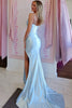 Load image into Gallery viewer, Sparkly Light Blue Mermaid Satin Long Corset Prom Dress with Slit