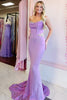 Load image into Gallery viewer, Sparkly Purple Satin Mermaid Strapless Long Corset Prom Dress