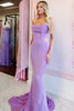 Load image into Gallery viewer, Sparkly Purple Satin Mermaid Strapless Long Corset Prom Dress