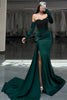 Load image into Gallery viewer, Sparkly Dark Green Satin Mermaid Beaded Long Corset Prom Dress with Slit