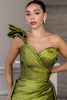 Load image into Gallery viewer, Green Satin Mermaid One Shoulder Long Prom Dress with Slit