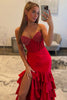 Load image into Gallery viewer, Sparkly Red Sweetheart Mermaid Beaded Tiered Long Corset Prom Dress