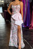 Load image into Gallery viewer, Sparkly Floral Pink Strapless Sheath Long Prom Dress with Bow