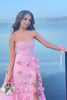 Load image into Gallery viewer, Pink Sheath Tulle Strapless 3D Flower Long Prom Dress with Slit