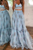 Load image into Gallery viewer, Blue 2 Piece Tulle A Line Pleated Long Prom Dress with Lace