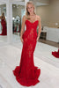 Load image into Gallery viewer, Red Lace Mermaid Sweetheart Long Prom Dress