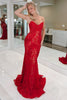 Load image into Gallery viewer, Red Lace Mermaid Sweetheart Long Prom Dress