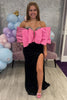Load image into Gallery viewer, Sparkly Black Velvet Sheath Strapless Long Prom Dress with Bow