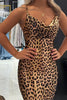 Load image into Gallery viewer, Brown Leopard Mermaid Spaghetti Straps Long Prom Dress