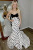 Load image into Gallery viewer, White Black Dot Satin Strapless Mermaid Long Prom Dress