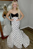 Load image into Gallery viewer, White Black Dot Satin Strapless Mermaid Long Prom Dress