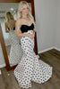 Load image into Gallery viewer, White Black Dot Satin Strapless Mermaid Long Prom Dress