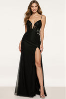 Load image into Gallery viewer, Sparkly Black Sheath Spaghetti Straps Long Formal Dress with Beading