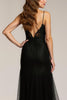 Load image into Gallery viewer, Sparkly Black Sheath Spaghetti Straps Long Formal Dress with Beading
