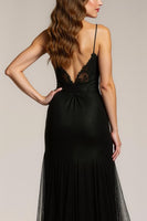 Load image into Gallery viewer, Sparkly Black Sheath Spaghetti Straps Long Formal Dress with Beading