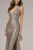 Load image into Gallery viewer, Sparkly Dark Silver V-Neck Sequin Mermaid Long Formal Dress with Slit