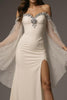 Load image into Gallery viewer, Sparkly Ivory Mermaid Off the Shoulder Beaded Long Formal Dress with Cape